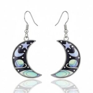 Celestial Moon Star Dangle Earrings Celestial‎ Galaxy Space Cosmic Earrings